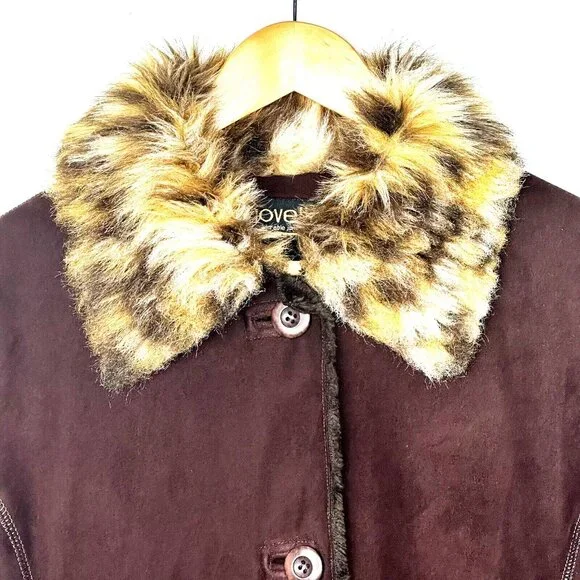 NOVELTI Womens Swing Coat Faux Fur Winter Luxury Cuddly Soft Brown Size Small - Picture 3 of 13